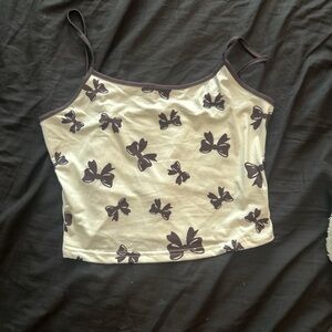 SHEIN White and Black Bow Tank Top